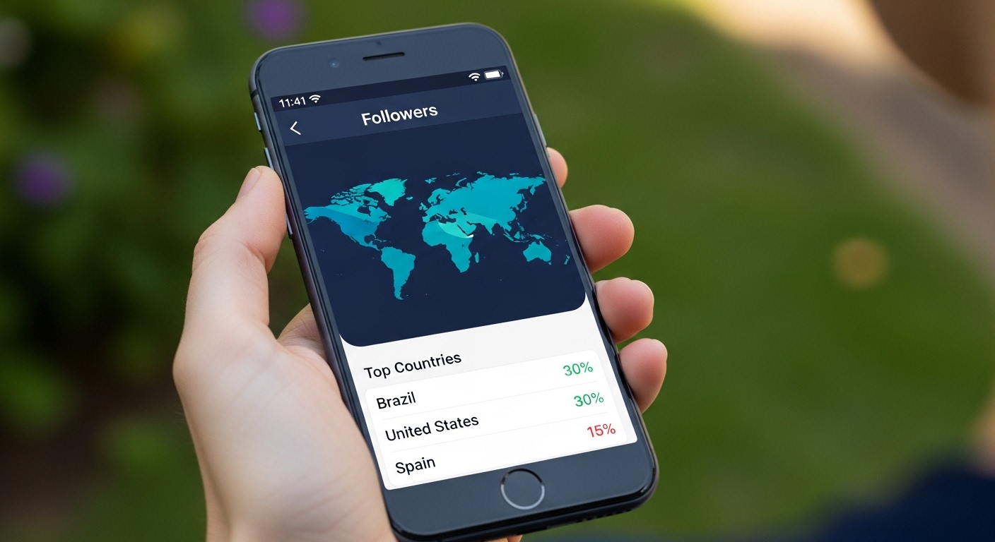 Comprar Seguidores no Instagram: Como Garantir Seguidores Reais e Brasileiros Com Teste Grátis 2025 4 Imagem de um celular resumindo o controle de seguidores por região após comprar seguidores no Instagram