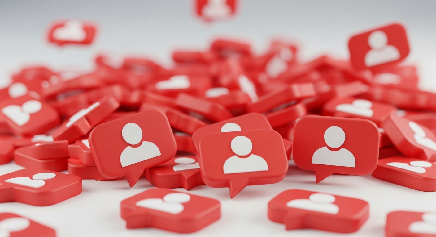Aplicativo para Ganhar Seguidores no Instagram: A Melhor Escolha com Seguidores em Alta 5 Uma pilha de ícones vermelhos de notificação de "novo seguidor" do Instagram, com alguns ícones caindo sobre a pilha. A imagem simboliza a busca por um aplicativo para ganhar seguidores.
