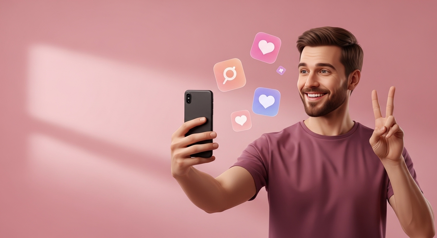 Como Fazer Sorteio no Instagram: Guia Completo para Aumentar Engajamento 1 jovem alegre criando conteúdo visual com seu iphone, cercado por emojis do Instagram, sugere a importância da criatividade para atrair e engajar. Isso pode ser usado para destacar uma 'Nova estratégia: Sorteio no Instagram' como uma forma eficaz de captar a atenção do público e aumentar o número de seguidores.