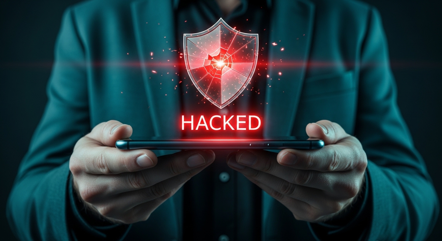 Privacidade e Segurança para Criadores de Conteúdo 4 Imagem com logo hacked em holograma, Erros Comuns que Comprometem a Privacidade e Segurança nas Redes Sociais