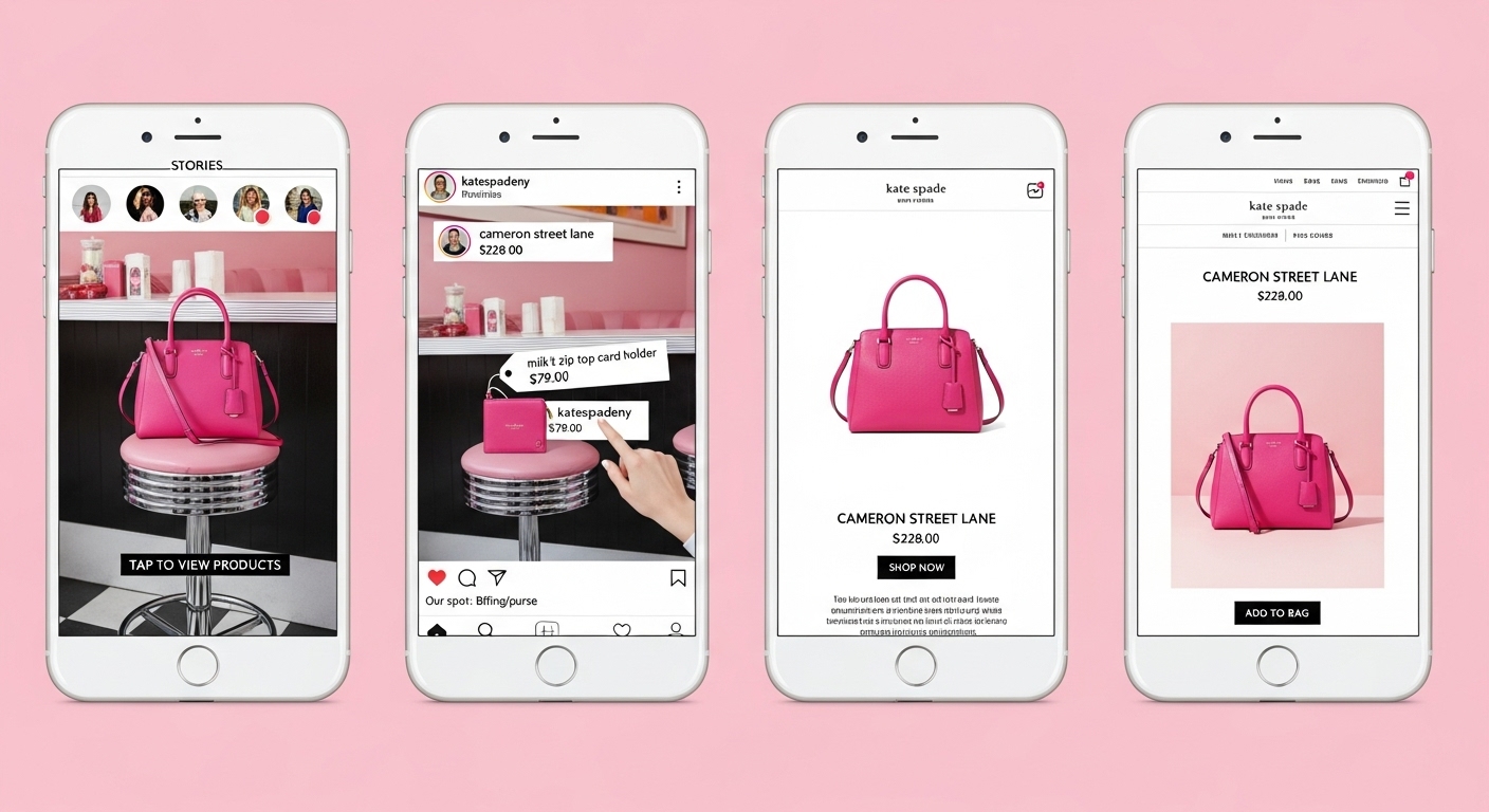 quarto iphones com o instagram aberto no shopping do app, com fundo rosa mostrando 3 formas de fazer o instagram da sua loja crescer