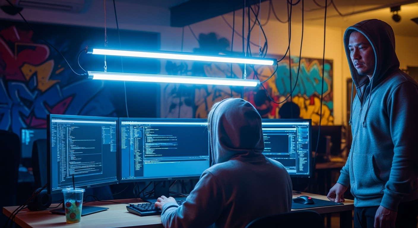 Privacidade e Segurança para Criadores de Conteúdo 2 dois hackers olhando telas de codigo, representando Privacidade e Segurança