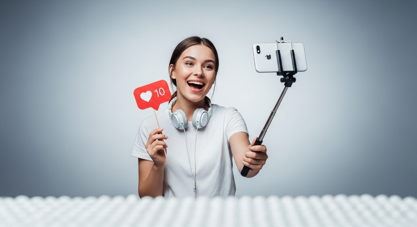 Como Fazer um Reels Viralizar? 1 A imagem mostra uma jovem engajada na produção de um vídeo, com elementos que remetem ao engajamento e reconhecimento. Isso destaca a importância de um conteúdo cativante e de qualidade para fazer um Reels viralizar e alcançar grande popularidade.