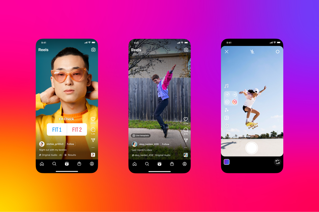 Visualização de várias telas do Instagram com diferentes conteúdos de Reels, simbolizando a versatilidade e o potencial dos vídeos curtos para quem busca crescer no Instagram em 2025 e engajar sua audiência