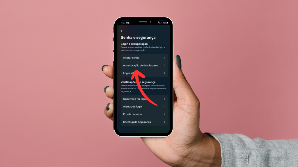 Ativando a autenticação em duas etapas para melhorar a segurança do Instagram, passo 4