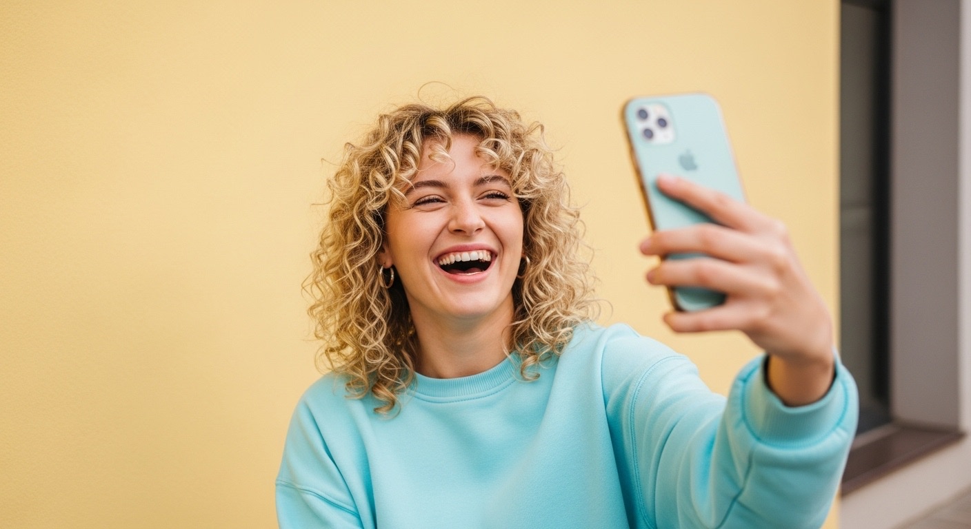Ganhei 30k de Seguidores com Essa Estratégia Secreta no Reels do Instagram 3 jovem segurando iphone batendo uma selfie e rindo para o iphone, ganhei 30k de seguidores com essa estratégia secreta