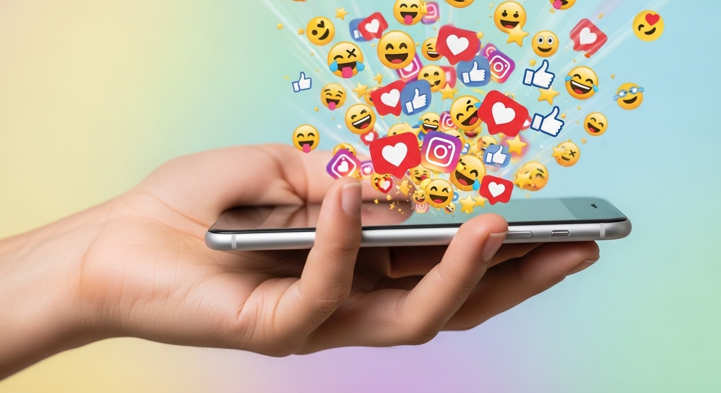 Aumente Seu Instagram e Descubra Como Ganhar 1k Seguidores no Instagram Grátis: Dicas e Truques para Alavancar sua Conta 1 uma mao segurando um iphone, saindo dele varios emojis de curtidos da instagram, simbolizando a jornada para ganhar 1k de seguidores no Instagram grátis está em pleno andamento! Curtidas, corações e engajamento aparecem enquanto você atinge marcos importantes de seguidores, com o apoio de sua audiência fiel.