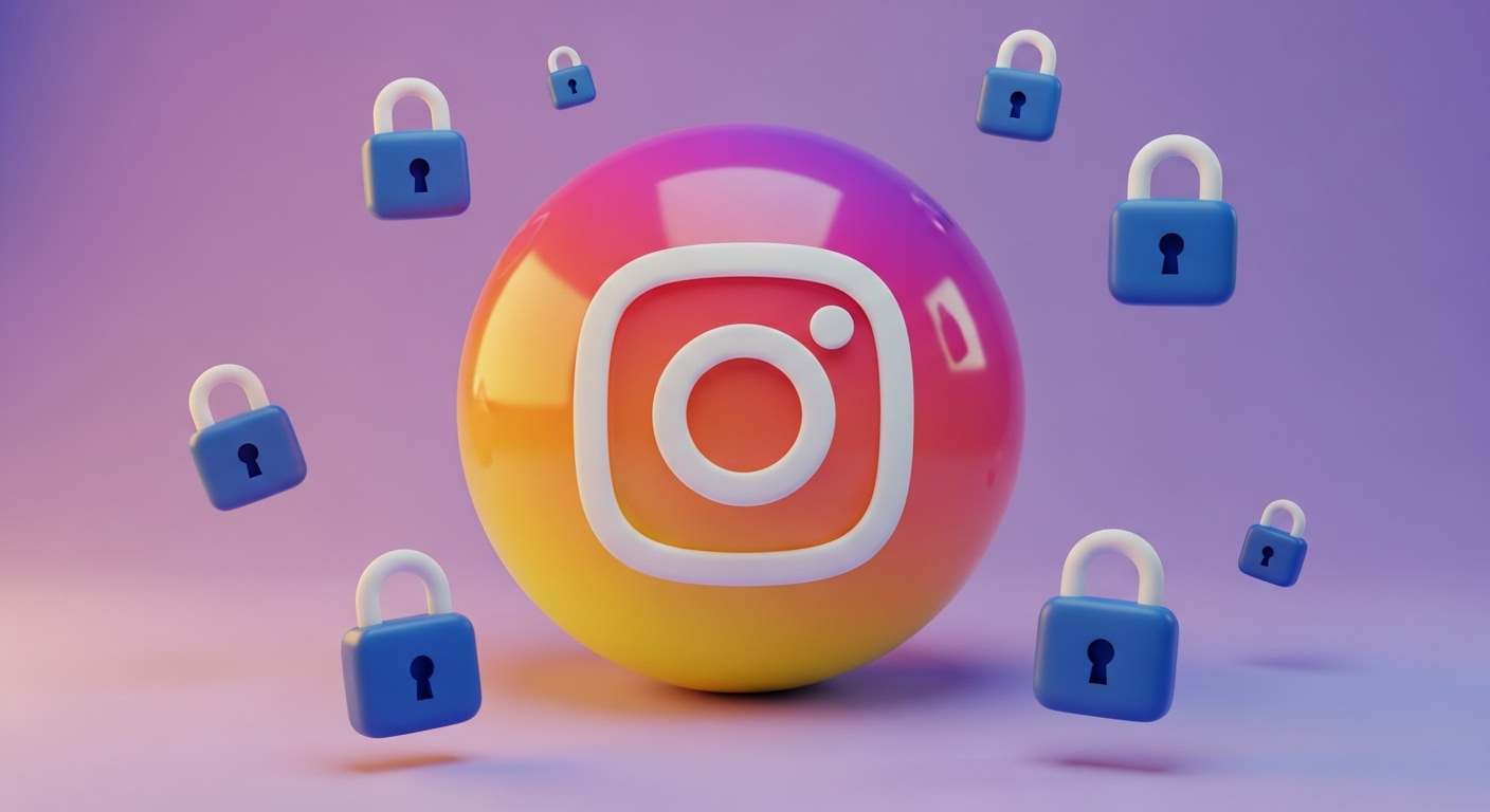Descubra Agora Mesmo Como Aumentar a Segurança do Instagram 1 Imagem ilustrativa do logotipo do Instagram em destaque, cercado por cadeados azuis, simbolizando proteção e privacidade. O cenário reforça a necessidade de estratégias eficazes para quem deseja aprender como aumentar a segurança do Instagram e manter sua conta protegida contra invasões.