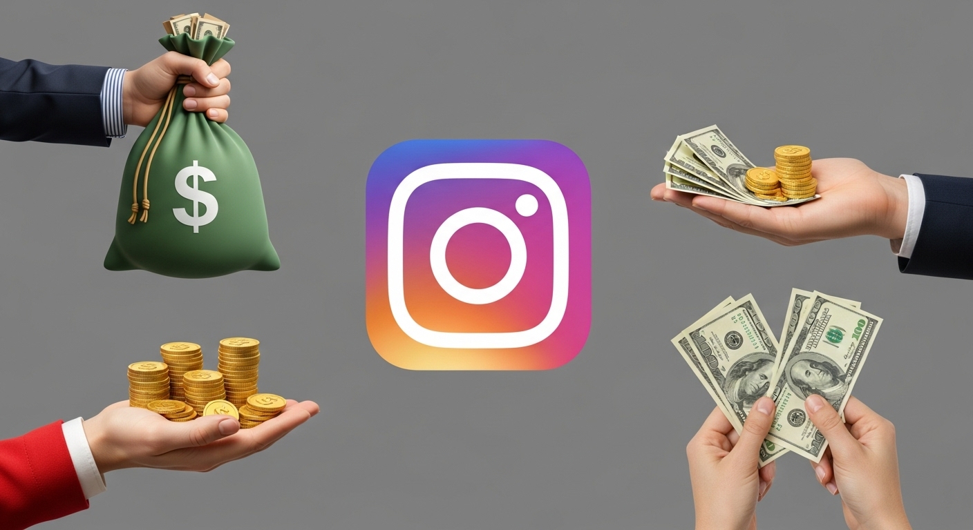 Quanto Custa Comprar Seguidores no Instagram em 2025? 4 A imagem apresenta o logotipo do Instagram cercado por representações gráficas de dinheiro, simbolizando a monetização e o crescimento na plataforma. Para muitos criadores e empresas, comprar seguidores é uma estratégia para impulsionar o perfil e atrair mais oportunidades.