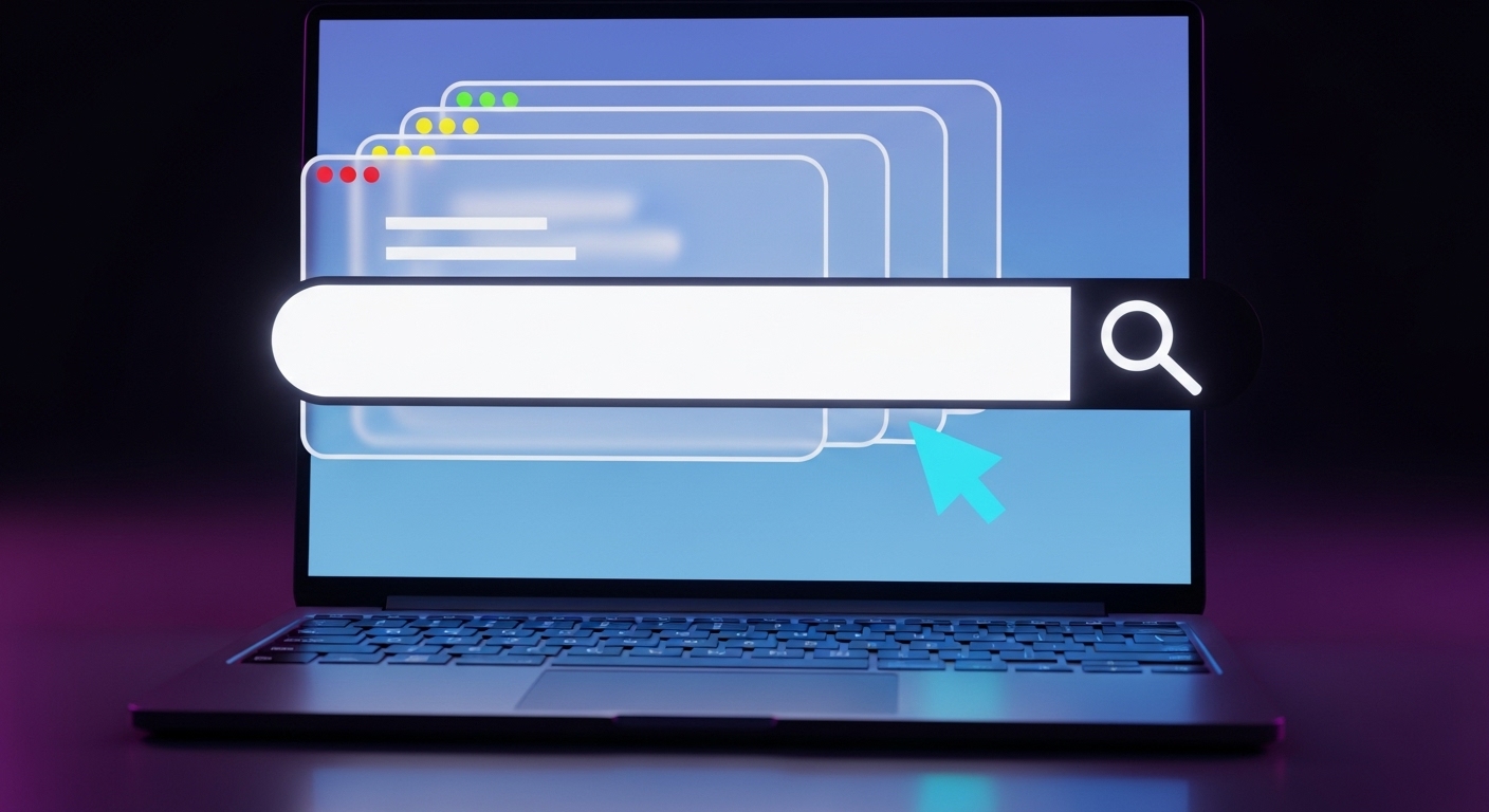 Horários Ideais para Postar e Ganhar Seguidores no Instagram: Estratégia para Impulsionar Seu Perfil 2 Uma barra de pesquisa brilhante aparece sobre um laptop iluminado, representando buscas online. Quem quer ganhar seguidores no Instagram precisa entender como otimizar seu perfil para ser facilmente encontrado por novas pessoas.