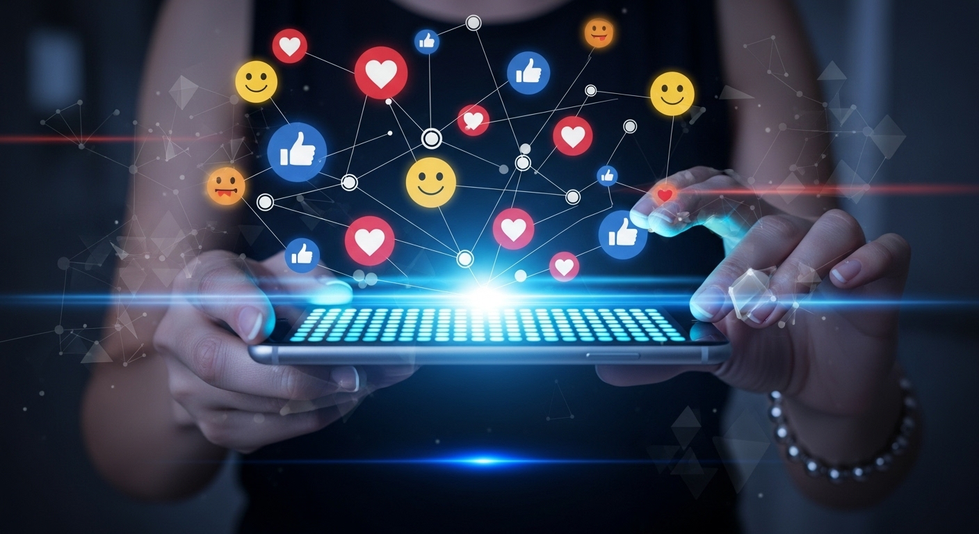 Como Comprar Seguidores Baratos: Aumente Suas Vendas e Engajamento de Forma Rápida 2 Pessoa utilizando smartphone com ícones de redes sociais conectados, destacando como comprar seguidores barato pode ampliar o alcance e engajamento online.