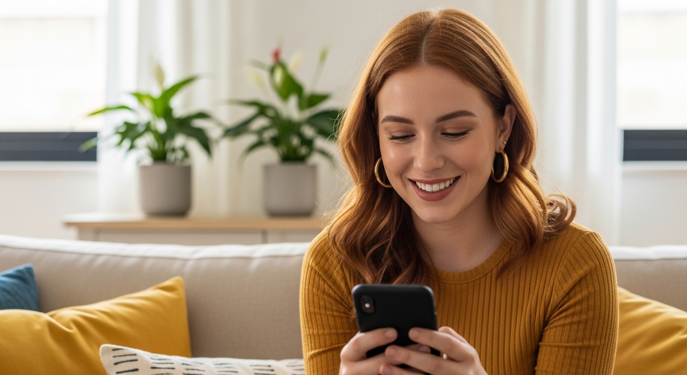 As melhores hashtags para Instagram: O Guia Definitivo para Alcançar Mais Engajamento com o uso das Hashtags 5 Imagem de uma mulher, segurando seu smartphone, simbolizando o uso de modelos de hashtags para o Instagram.