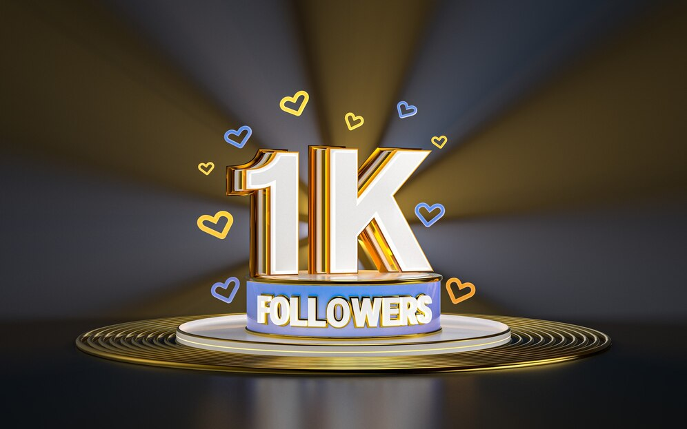 Celebre a conquista de ganhar 1k de seguidores no Instagram grátis! A placa dourada simboliza o momento em que você alcança 1.000 seguidores, com o apoio da sua comunidade. Continue crescendo e conquistando mais fãs no Instagram!