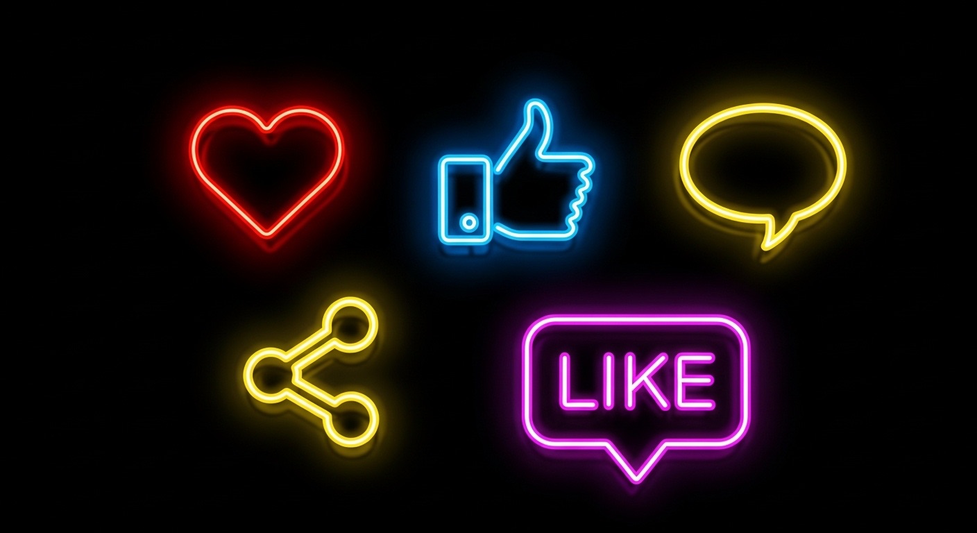Aumente Seu Instagram e Descubra Como Ganhar 1k Seguidores no Instagram Grátis: Dicas e Truques para Alavancar sua Conta 2 simbolos de engajamento nas midias socais em neon com um fundo preto, simbozilando como ganhar 1k de seguidores no instagram grátis