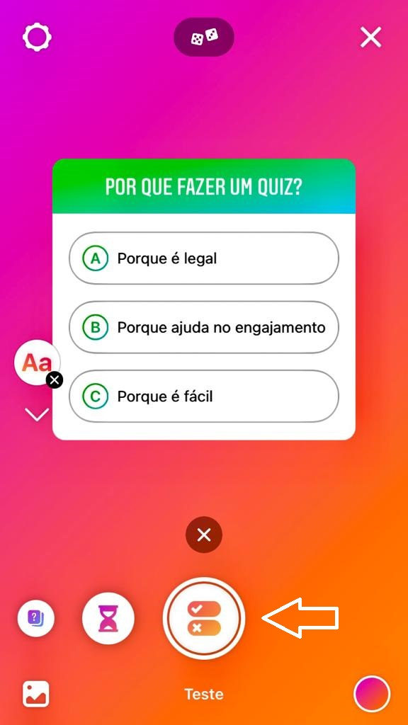  um quiz interativo nos Stories do Instagram, com perguntas para engajar os seguidores. Usar quizzes como esse é uma ótima maneira de ganhar seguidores no Instagram, incentivando a interação e aumentando o alcance do conteúdo.