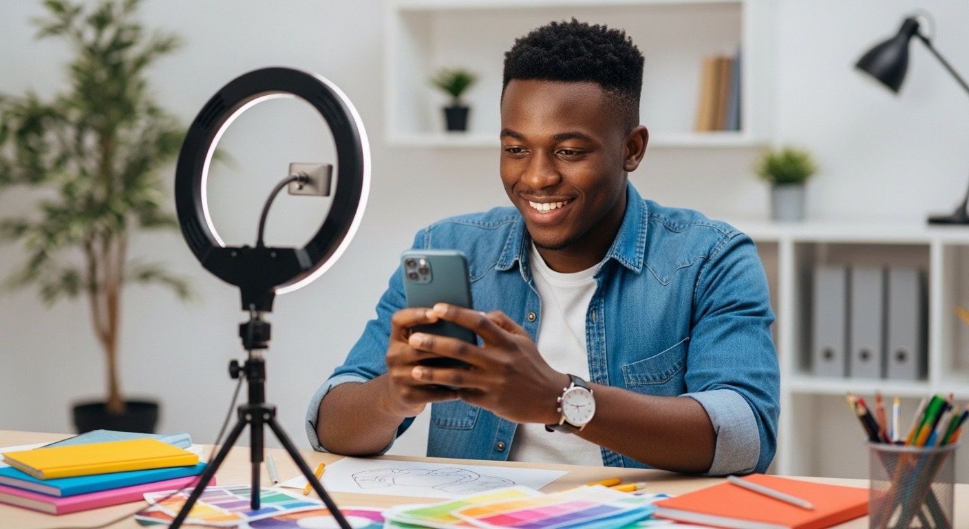 Jovem produzindo conteúdo para ganhar seguidores no Instagram