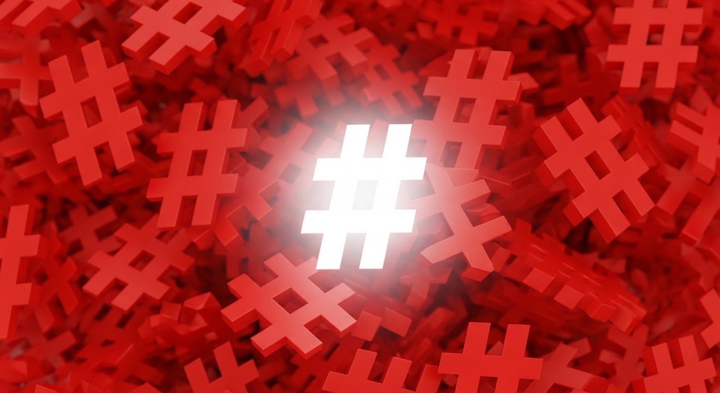 Como Conseguir Seguidores no Instagram: O Guia Completo para Crescer e Converter Seguidores 2 Um amontoado de símbolos de hashtag vermelhos com um destaque branco no centro, representando a importância das hashtags no alcance do público. Utilizar as hashtags certas é uma das estratégias mais eficazes de como conseguir seguidores no Instagram de forma orgânica.