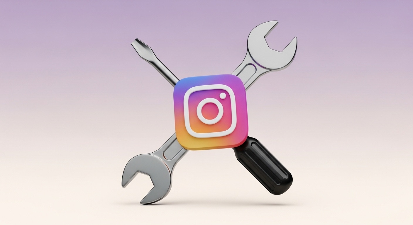 Como Comprar Seguidores Reais e Brasileiros com Segurança: Dicas e Estratégias 3 Ilustração do ícone do Instagram com ferramentas cruzadas, simbolizando ajustes e otimizações estratégicas, destacando a prática de comprar seguidores como um método para turbinar o crescimento no Instagram.