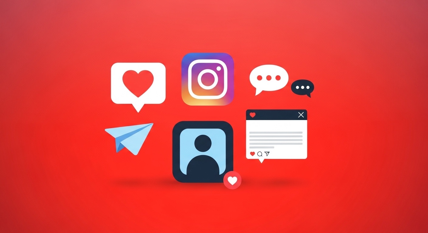 O que acontece depois de Comprar Seguidores? Estratégias para Engajamento Real 4 logo do instagram e outros icones em um fundo vermelho, simbolizando engajamento depois de comprar seguidores