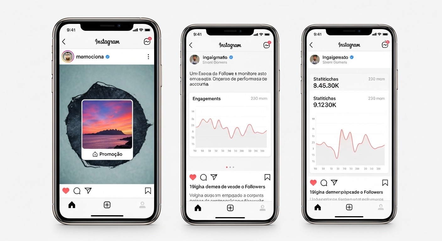 Como Comprar Seguidores Pode Ajudar Sua Marca a Crescer Online Em 2025 1 Telas de smartphone mostrando métricas do Instagram: à esquerda um post com opção de promover, à direita estatísticas de engajamento. Ilustra os dados que usuários monitoram após Comprar Seguidores para verificar impacto no desempenho da conta.