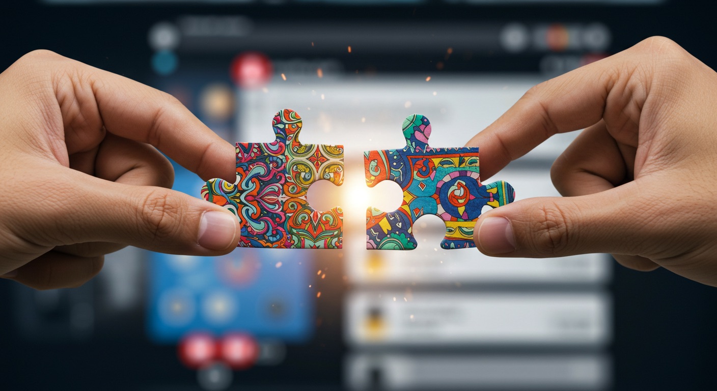 Comprar Seguidores ou Investir em Anúncios? O Que é Melhor? 3 Duas mãos segurando peças de quebra-cabeça prestes a se encaixar, ilustrando a ideia de unir estratégias corretas para comprar seguidores e alcançar resultados nas redes sociais.